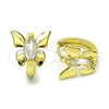 Oro Laminado Huggie Hoop, Gold Filled Style Butterfly Design, with White Cubic Zirconia, Polished, Golden Finish, 02.213.0713.14
