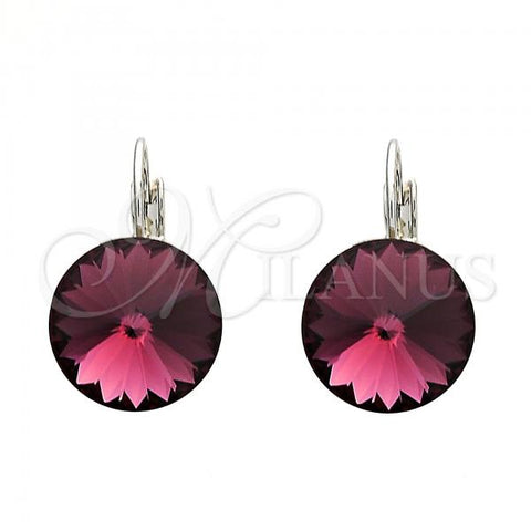 Rhodium Plated Leverback Earring, with Amethyst Swarovski Crystals, Polished, Rhodium Finish, 02.239.0005.5