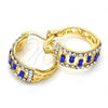 Oro Laminado Small Hoop, Gold Filled Style with Sapphire Blue and White Crystal, Polished, Golden Finish, 02.100.0077.15