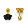 Stainless Steel Stud Earring, Flower Design, with Black Crystal, Polished, Golden Finish, 02.271.0020.9