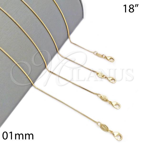 Oro Laminado Basic Necklace, Gold Filled Style Box Design, Polished, Golden Finish, 04.179.0012.18