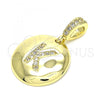 Oro Laminado Fancy Pendant, Gold Filled Style Initials Design, with White Cubic Zirconia, Polished, Golden Finish, 05.341.0017