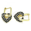 Oro Laminado Huggie Hoop, Gold Filled Style Heart and Paperclip Design, with Black Cubic Zirconia, Polished, Golden Finish, 02.210.0469.4.12