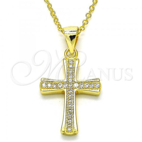 Sterling Silver Pendant Necklace, Cross Design, with White Micro Pave, Polished, Golden Finish, 04.336.0115.2.16