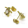 Oro Laminado Stud Earring, Gold Filled Style Turtle Design, with Multicolor Micro Pave and White Cubic Zirconia, Polished, Golden Finish, 02.210.0750.1