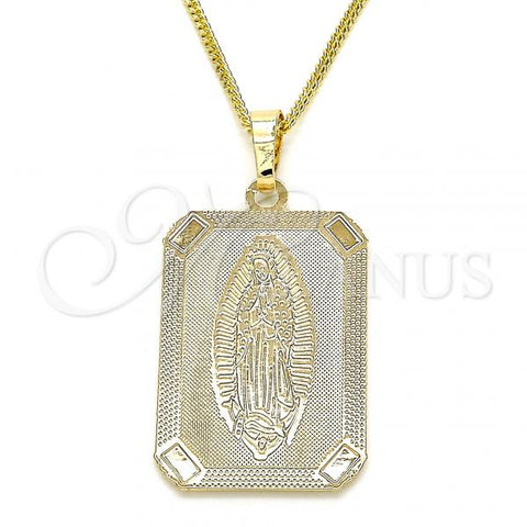 Oro Laminado Pendant Necklace, Gold Filled Style Guadalupe Design, Polished, Golden Finish, 04.106.0057.1.20