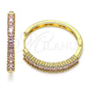 Oro Laminado Huggie Hoop, Gold Filled Style Baguette Design, with Pink Cubic Zirconia, Polished, Golden Finish, 02.210.0105.13.35