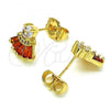 Oro Laminado Stud Earring, Gold Filled Style with Garnet and White Cubic Zirconia, Polished, Golden Finish, 02.310.0022.1