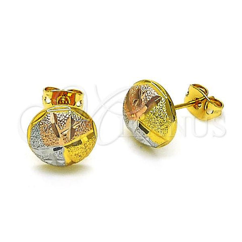 Oro Laminado Stud Earring, Gold Filled Style Diamond Cutting Finish, Tricolor, 02.342.0280