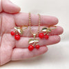 Oro Laminado Earring and Pendant Adult Set, Gold Filled Style Cherry Design, with Garnet Pearl, Polished, Golden Finish, 10.282.0007