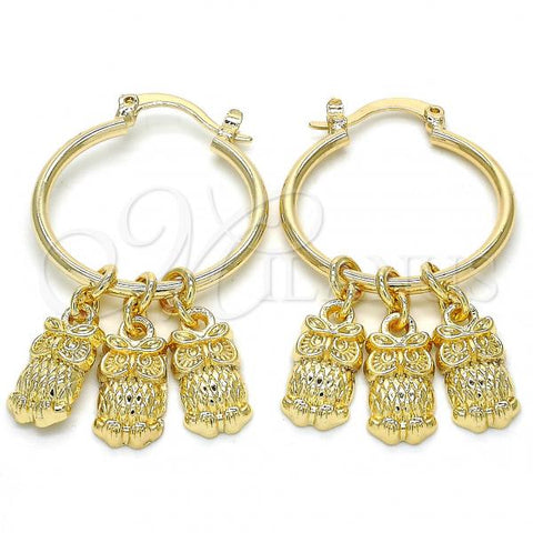 Oro Laminado Small Hoop, Gold Filled Style Owl Design, Polished, Golden Finish, 02.63.2629.25