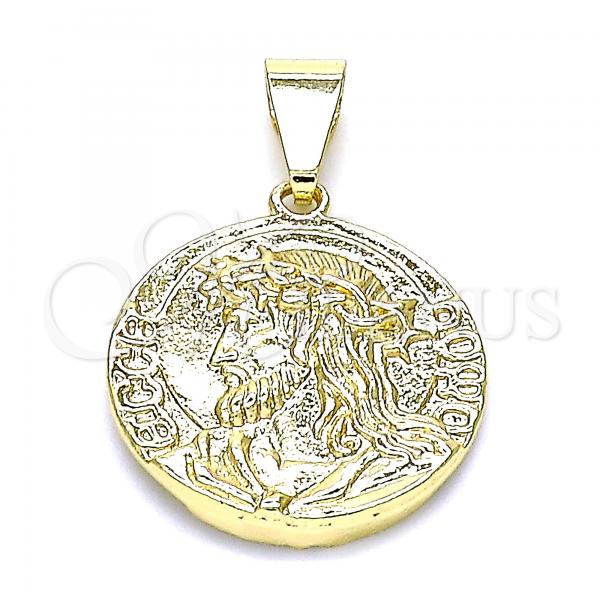 Oro Laminado Fancy Pendant, Gold Filled Style Jesus and Virgen Maria Design, Polished, Golden Finish, 05.213.0124