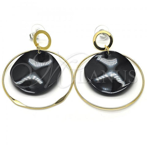 Oro Laminado Long Earring, Gold Filled Style Black Resin Finish, Golden Finish, 02.268.0076.1