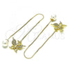 Oro Laminado Threader Earring, Gold Filled Style Butterfly Design, with White Micro Pave, Polished, Golden Finish, 02.210.0814