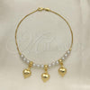 Oro Laminado Fancy Anklet, Gold Filled Style Heart and Ball Design, with Ivory Pearl, Polished, Golden Finish, 03.32.0633.10