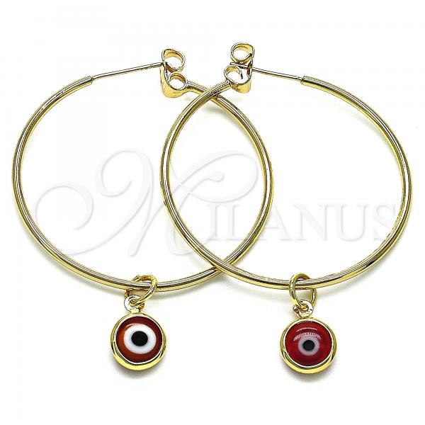 Oro Laminado Medium Hoop, Gold Filled Style Evil Eye Design, Red Resin Finish, Golden Finish, 02.63.2743.1.40