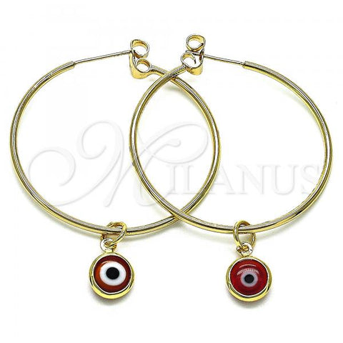 Oro Laminado Medium Hoop, Gold Filled Style Evil Eye Design, Red Resin Finish, Golden Finish, 02.63.2743.1.40