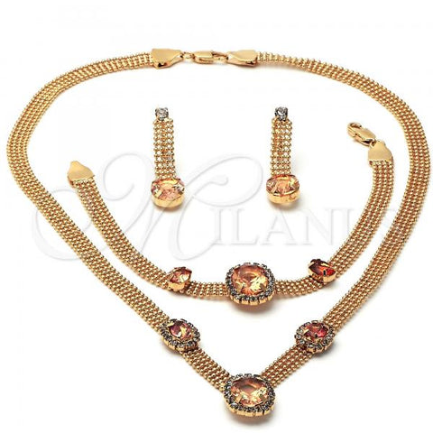 Oro Laminado Necklace, Bracelet and Earring, Gold Filled Style with Light Yellow and White Cubic Zirconia, Polished, Golden Finish, 5.013.005.1