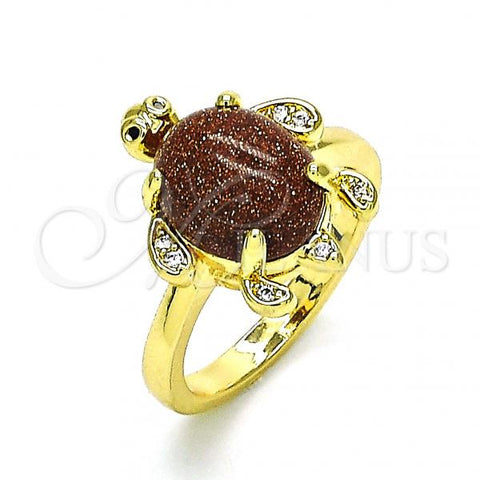 Oro Laminado Multi Stone Ring, Gold Filled Style Turtle Design, with Brown  and White Micro Pave, Polished, Golden Finish, 01.284.0066.08