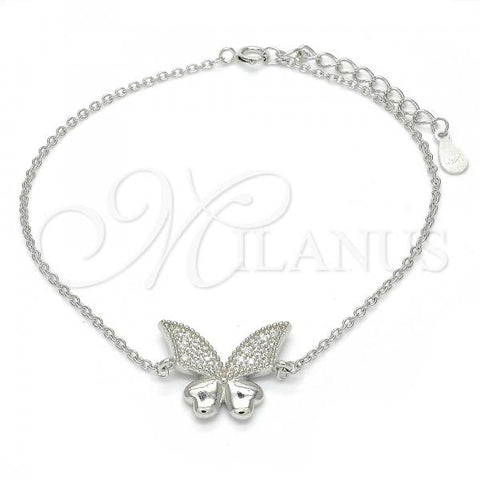 Sterling Silver Fancy Bracelet, Butterfly Design, with White Cubic Zirconia, Polished, Rhodium Finish, 03.336.0008.07