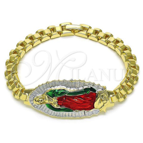 Oro Laminado Fancy Bracelet, Gold Filled Style Guadalupe Design, Diamond Cutting Finish, Tricolor, 03.411.0018.08