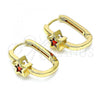 Oro Laminado Huggie Hoop, Gold Filled Style Star Design, with Garnet Cubic Zirconia, Polished, Golden Finish, 02.210.0555.1.15