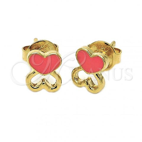 Oro Laminado Stud Earring, Gold Filled Style Heart Design, Orange Enamel Finish, Golden Finish, 02.64.0386 *PROMO*