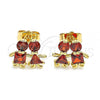 Oro Laminado Stud Earring, Gold Filled Style Little Boy and Little Girl Design, with Garnet Cubic Zirconia, Polished, Golden Finish, 02.387.0021.1