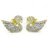 Oro Laminado Stud Earring, Gold Filled Style Swan Design, with White Micro Pave, Polished, Golden Finish, 02.26.0290