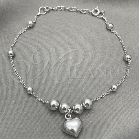 Sterling Silver Charm Bracelet, Heart Design, Polished, Silver Finish, 03.407.0005.07