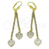 Oro Laminado Long Earring, Gold Filled Style Heart Design, with Cubic Zirconia, Golden Finish, 5.107.006