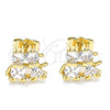 Oro Laminado Stud Earring, Gold Filled Style Little Girl and Little Boy Design, with White Cubic Zirconia, Polished, Golden Finish, 02.210.0373