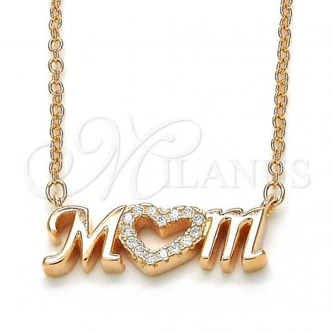Sterling Silver Pendant Necklace, Mom and Heart Design, with White Cubic Zirconia, Polished, Rose Gold Finish, 04.336.0062.1.16