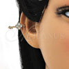 Oro Laminado Earcuff Earring, Gold Filled Style key Design, with White Cubic Zirconia, Polished, Golden Finish, 02.213.0371