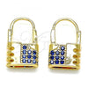 Oro Laminado Small Hoop, Gold Filled Style Lock Design, with Sapphire Blue Micro Pave, Polished, Golden Finish, 02.210.0529.1.12