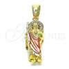 Oro Laminado Religious Pendant, Gold Filled Style San Judas Design, with White Micro Pave, Polished, Tricolor, 05.411.0001.2