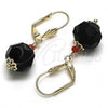 Oro Laminado Dangle Earring, Gold Filled Style Ball Design, with Black and Garnet Crystal, Polished, Golden Finish, 02.63.2757