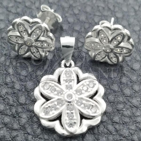 Sterling Silver Earring and Pendant Adult Set, Flower Design, Polished, Silver Finish, 10.398.0014