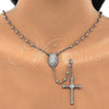 Sterling Silver Thin Rosary, Virgen Maria and Cross Design, Polished, Rhodium Finish, 09.285.0001.28