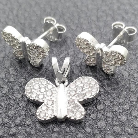 Sterling Silver Earring and Pendant Adult Set, Butterfly Design, Polished, Silver Finish, 10.398.0023