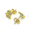 Oro Laminado Stud Earring, Gold Filled Style Dog Design, with White Micro Pave, Polished, Golden Finish, 02.342.0116