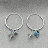 Sterling Silver Small Hoop, Evil Eye and Flower Design, with Aqua Blue Crystal, Polished, Silver Finish, 02.401.0037.15