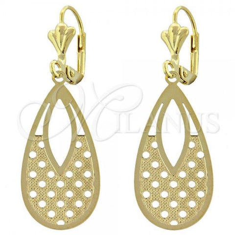 Oro Laminado Dangle Earring, Gold Filled Style Teardrop Design, Diamond Cutting Finish, Golden Finish, 89.015