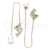 Oro Laminado Long Earring, Gold Filled Style Dolphin Design, with White and White Cubic Zirconia, Polished, Golden Finish, 02.210.0333