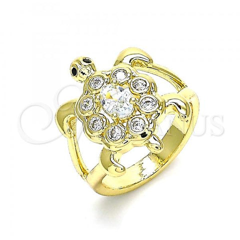 Oro Laminado Multi Stone Ring, Gold Filled Style Turtle Design, with White and Black Cubic Zirconia, Polished, Golden Finish, 01.380.0014.08