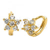Oro Laminado Huggie Hoop, Gold Filled Style Flower Design, with White Cubic Zirconia, Polished, Golden Finish, 5.130.012