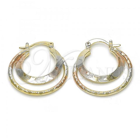 Oro Laminado Small Hoop, Gold Filled Style Star Design, Diamond Cutting Finish, Tricolor, 02.65.2633.25