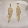 Oro Laminado Long Earring, Gold Filled Style with White Crystal, Polished, Golden Finish, 02.268.0104