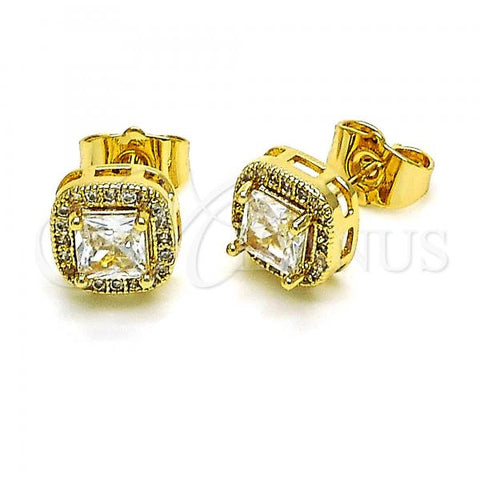 Oro Laminado Stud Earring, Gold Filled Style with White Cubic Zirconia and White Micro Pave, Polished, Golden Finish, 02.283.0058
