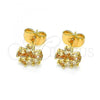 Oro Laminado Stud Earring, Gold Filled Style Flower Design, with Champagne Cubic Zirconia, Polished, Golden Finish, 02.310.0042.2